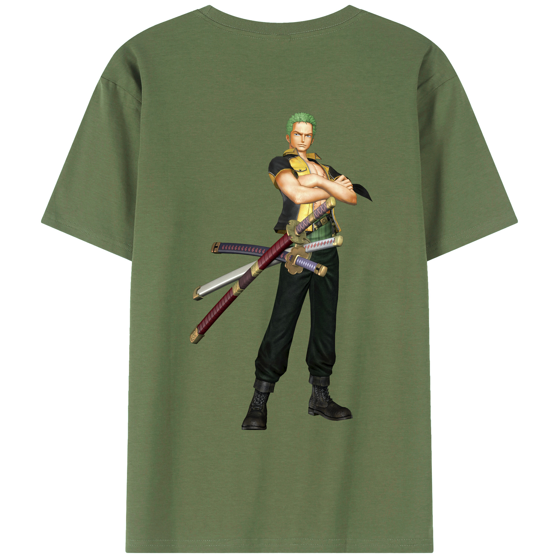 ワンピース ロロノア・ゾロ ONE PIECE Roronoa Zoro 綿100％ メンズ半袖Tシャツ（バックプリント） 通気性